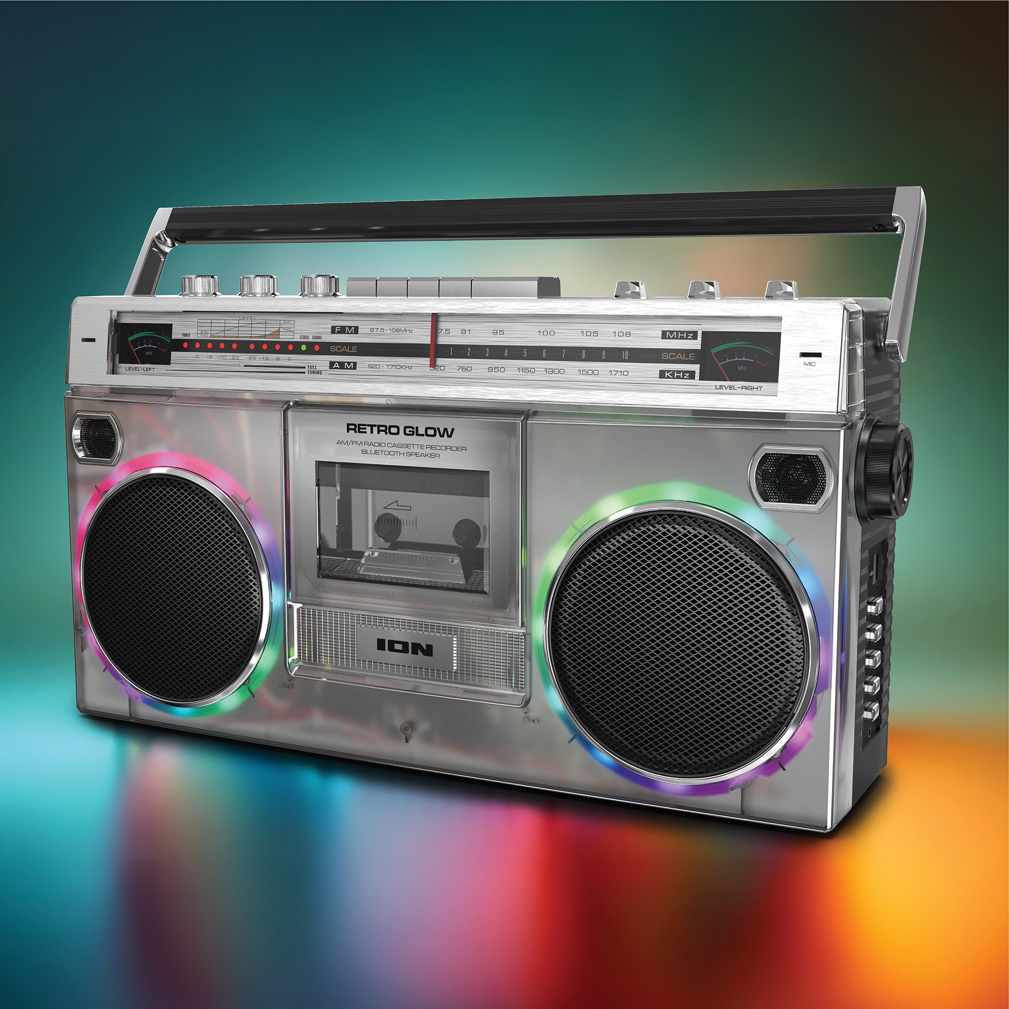 邦楽 Go Retro / Blinking Lights Retro Boombox Speaker | Retro Glow™ | ION Audio